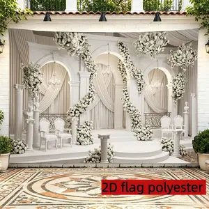2D Flat Banner 1pc White Wedding Stage Backdrop Cloth Suitable for luxury ceremony, banquet hall, romantic event decoration hanging cloth, polyester material, multiple sizes available