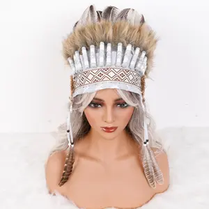 Native American Style Feather Headdress – Tribal Costume Headpiece for Halloween, Festivals, Cosplay, Parades