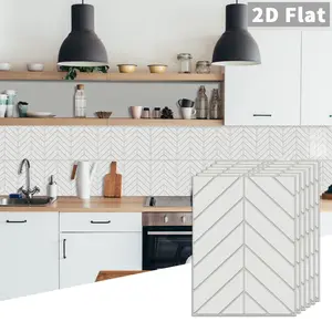 10 PCS GST White Minimalist Herringbone PE Crystal Foam Tile Stickers, Removable Decorative Backsplash, Waterproof Oil-Proof Anti-Collision Self-Adhesive Wall Decals for Kitchen Bathroom Ceiling Old Wooden Boards