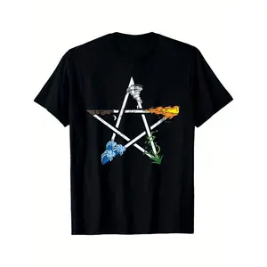 [100% Cotton] Pentagram Air Fire Water Spirit Earth Pagan Witchcraft Wicca Men'S T-Shirt,  , Machine Washable, Unisex T-Shirt Golf Gift T-Shirt For Men And Women