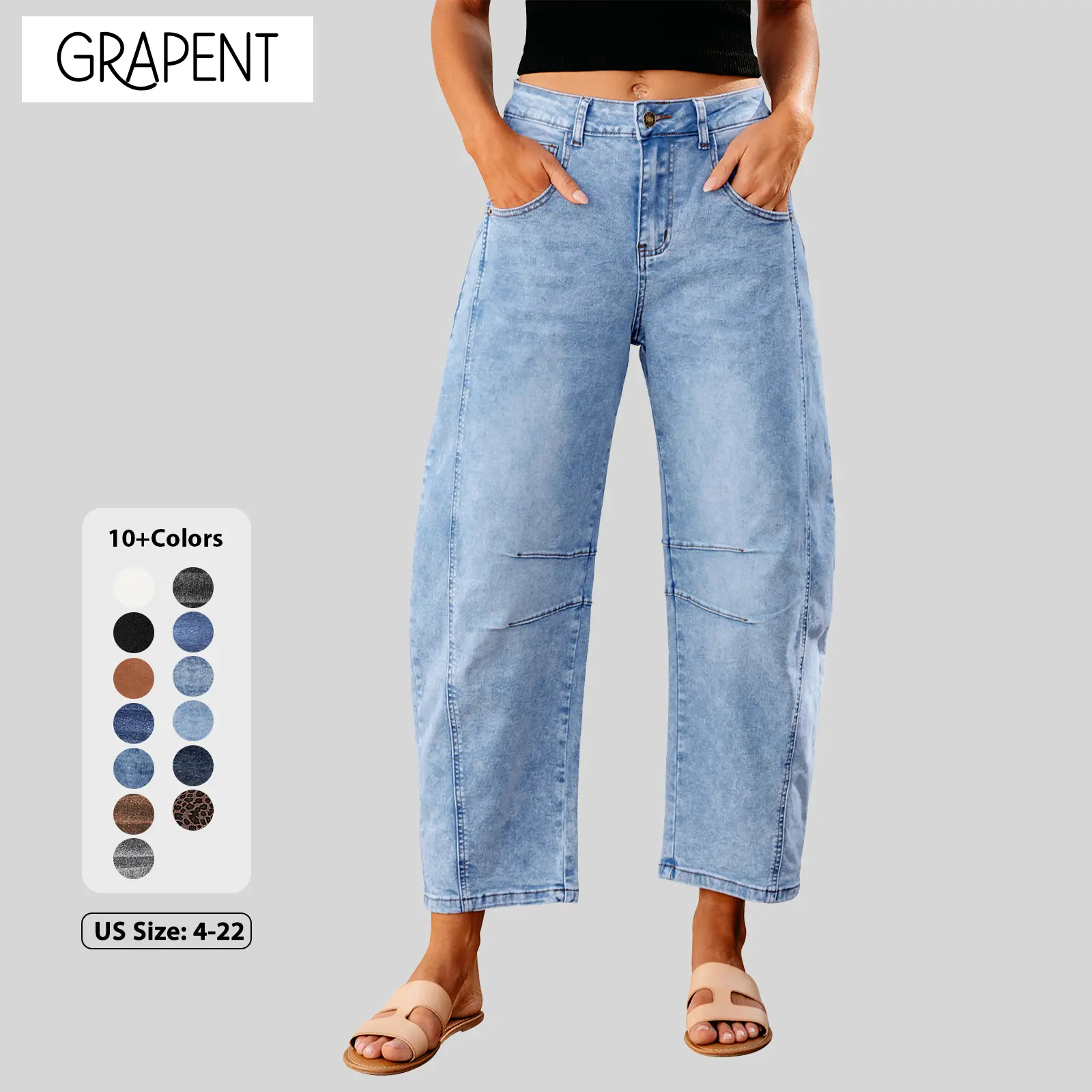 【GRAPENT Barrel Jeans Collection】Classic Clean Barrel Jeans for Women Trendy High Waisted Cropped Wide Leg Denim Everyday Wear Casual Outfits, Clothes, Women's Clothes,summerwins,summeroutfits,vacationoutfits,beachoutfits