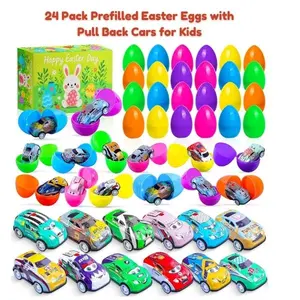 24 Pack Prefilled Easter Eggs with Pull Back Cars for Kids Easter Egg Fillers Easter Basket Stuffers Classroom Prizes Party Favors Easter Toys Boys