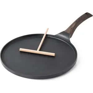 Non-stick Thin Pancake Pan, Swiss Granite Coating Dosa Pan, Pancake Frying Pan, Tawa Griddle 12inch with Heat-resistant Handle, Suitable for Induction Cooker (Black)