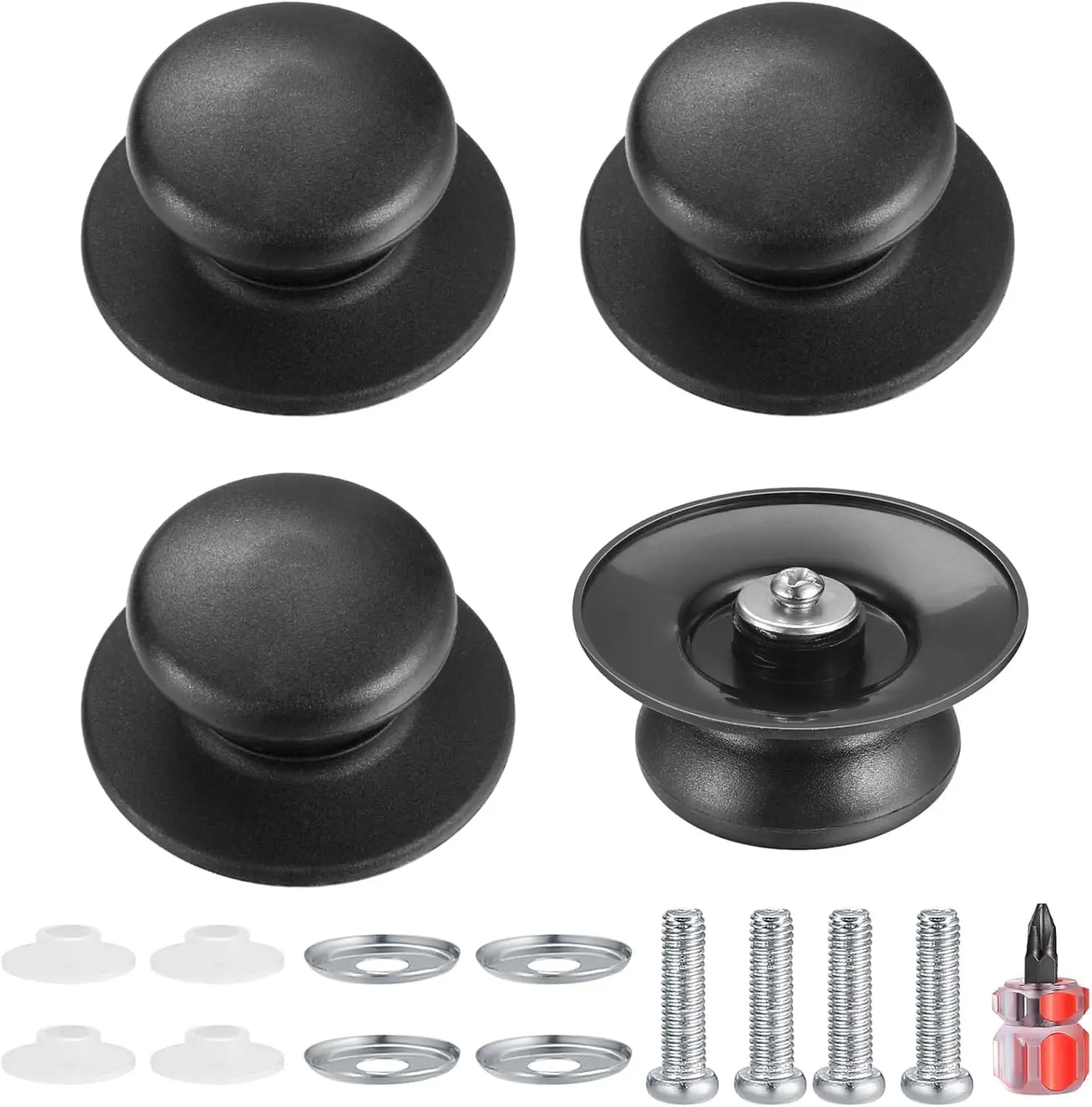 4-Piece Universal Bakelite Kitchen Lid Knobs - Cookware Replacement Parts with Stainless Steel Components, Oil-Resistant Handles for Pots, Pans, Saucepans