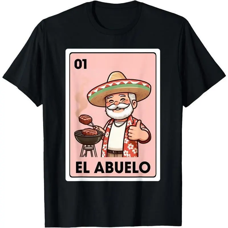 Men's Soft 100% Cotton Shortsleeve Tshirt - Round Neck, Classic Fit, Unisex Sizes, All Seasons Menswear Graphic Top with Grilling Grandpa Mexican Bingo Print, Breathable Fabric