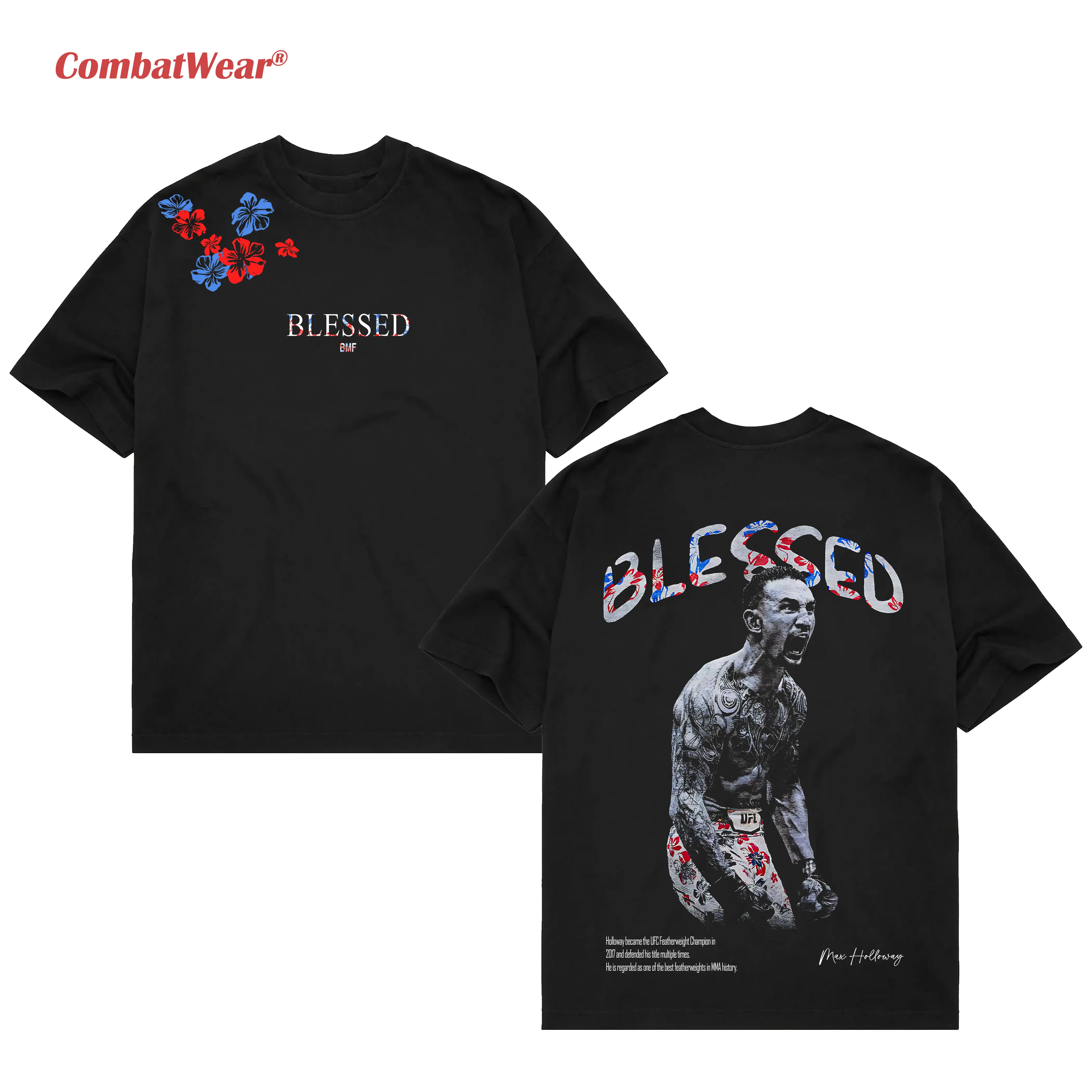 COMBATWEAR Max Holloway Blessed V2 Tee,  Blessed BMF T-shirt, UFC MMA Fan Custom Graphic Design, Gym Wear, Gift for Fighters, Sports Apparel Breathable Stylish