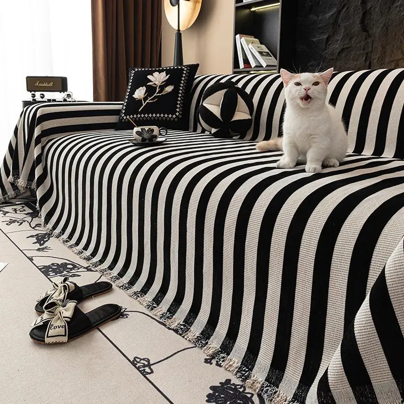Striped Pattern Dustproof Sofa Cover, 1 Count Non-slip Sofa Towel, Soft Universal Sofa Protector, Decorative Sofa Protector, Home Decor Supplies for Living Room Bedroom Office, Sofa Couch Covers, Couch Protectors, Washable Sofa Slipcover