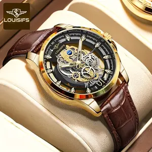 2025 Men's Quartz Watch |     Double-Sided Hollow Design, Brown Faux Leather Strap, Dial with Roman Numerals, Date Display |     Casual Business Watch, Hollow Dial Watch, Durable Watchband