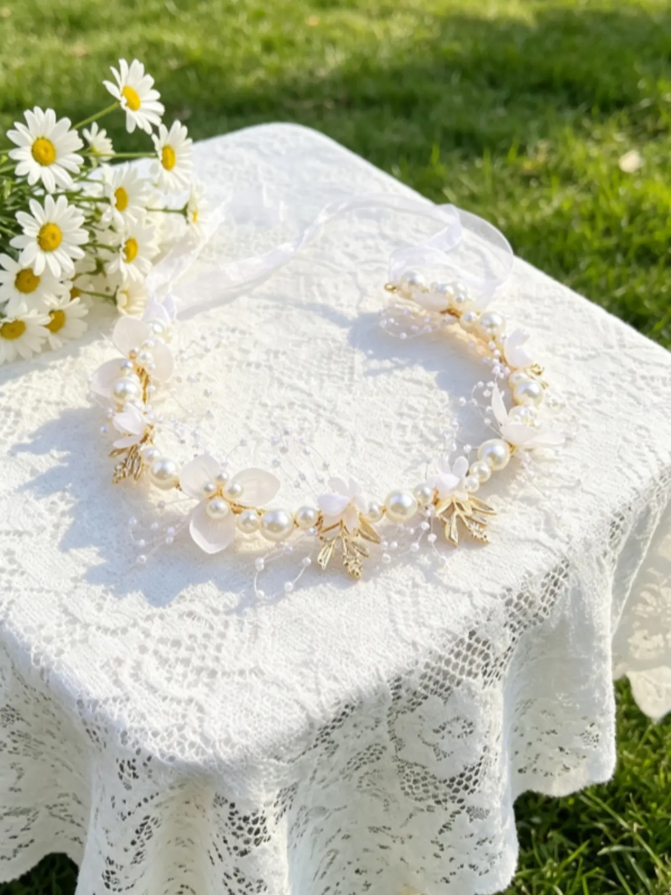 New High-End Handmade Sweet Floral Headband with Pearl, Tiara, Perfect for Birthday, Party, Wedding, Festival Accessories, Bridal Headband