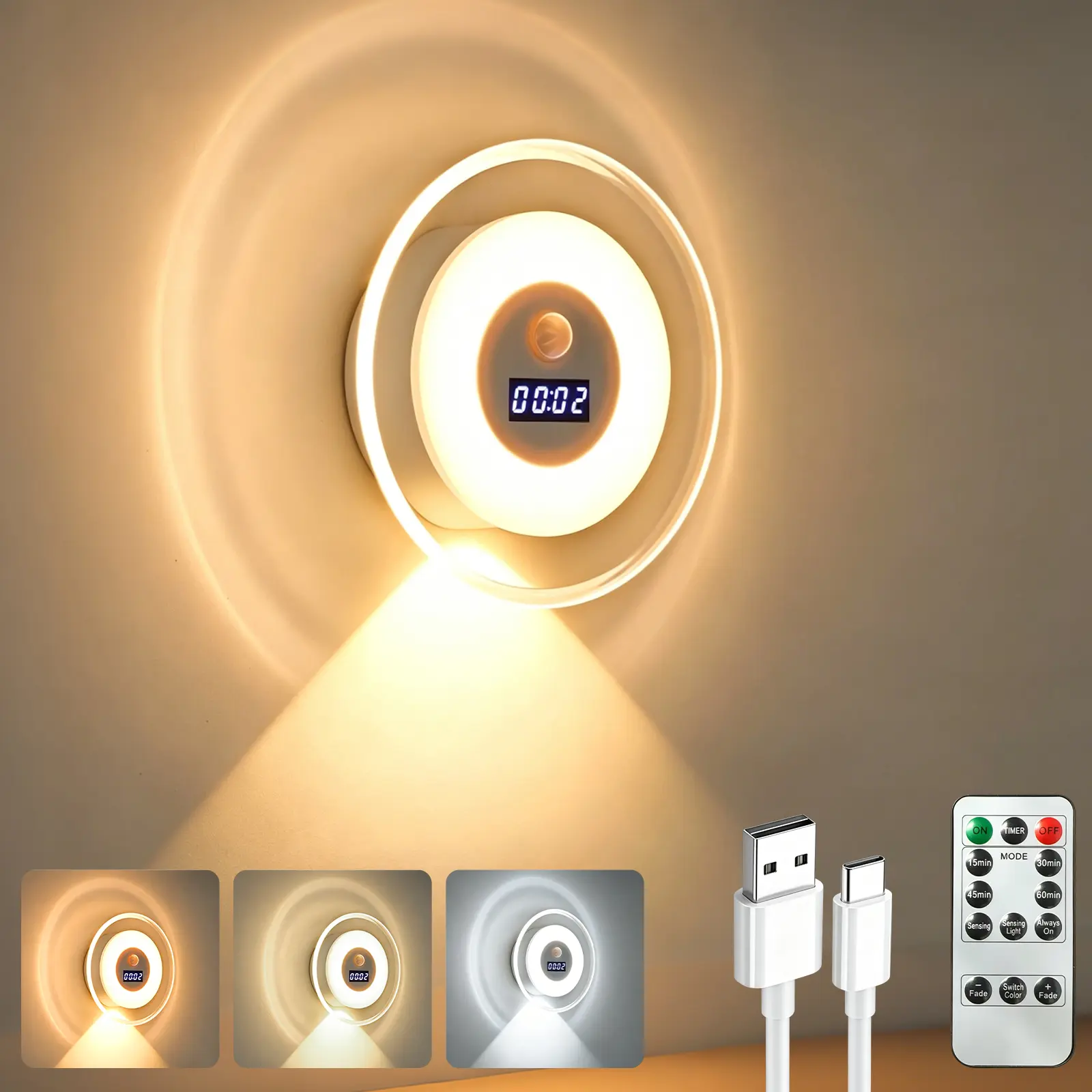 Rechargeable LED Smart Remote-Controlled Hill-Shaped Spotlights - Motion Sensor Wall Lamp, 3 Color Temperatures, Dimmable, Adjustable Color, Magnetic Mounting (Easy Installation), Acrylic Cozy Mood Lighting for Babies' Bedrooms, Closets, Batteries