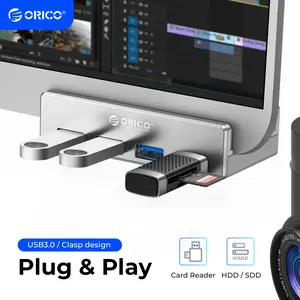 ORICO USB Hub 3.0, Clamp USB Hub with Extra Power Supply Port, Aluminum 4-Port USB Adapter with 3 USB-A Data Ports, USB-C Port for Monitors, Desks-MH4P