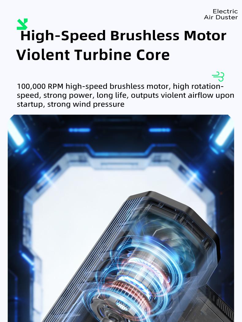 Powerful Turbo Fan 140,000 RPM Mini Portable Jet Fan Compressed Air Duster Keyboard Cleaner Type-C Rechargeable Handheld Blower for Cars PCs Snow Removal with 3-Speed Settings