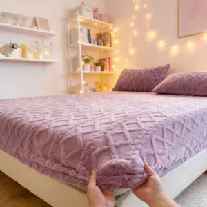 Luxurious Soft Bed Sheet Set, Geometric Jacquard Fleece Mattress Protector, Multiple Colors Available, Home Decor Gift