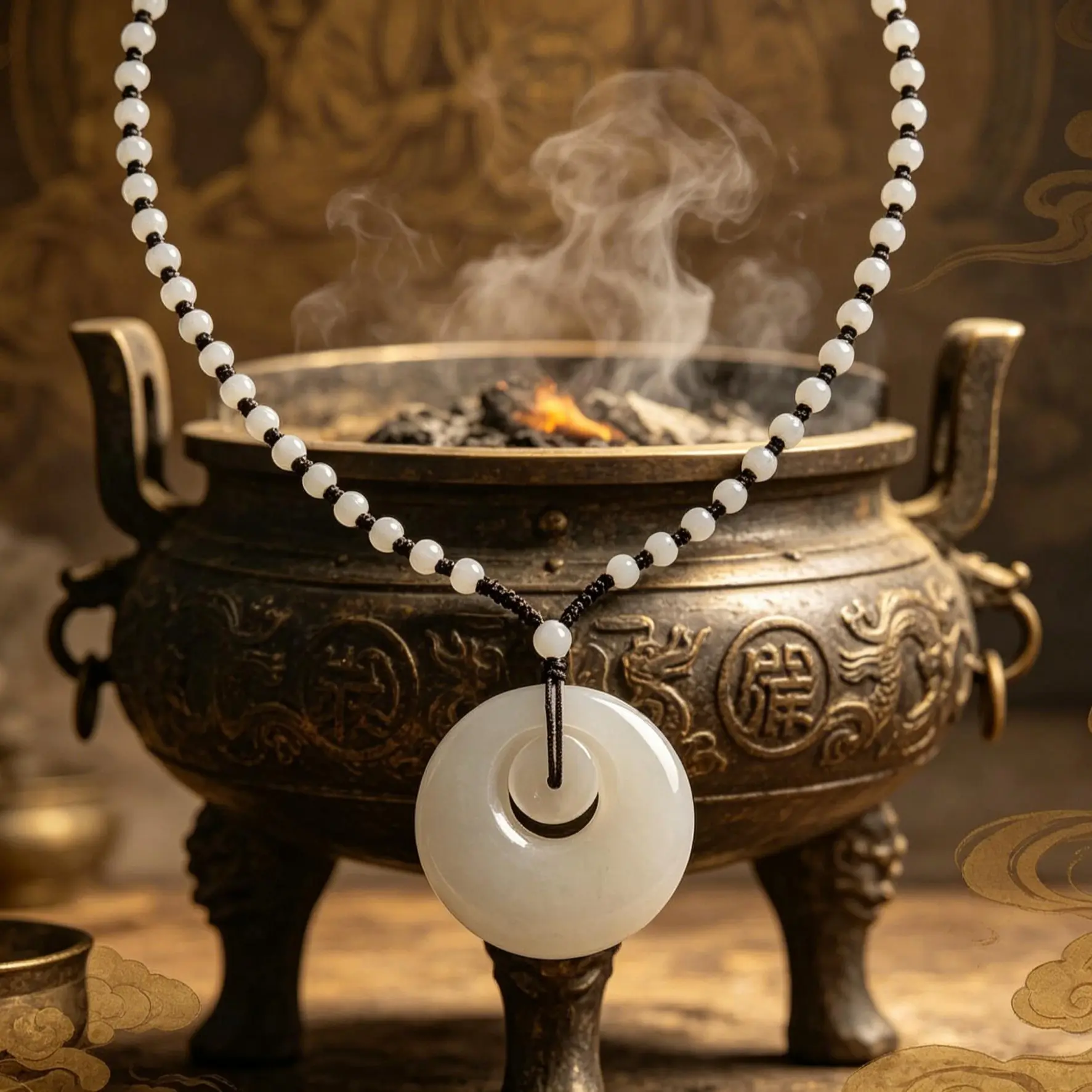 Taoist Energy Safety Buckle Necklace, Stabilize Aura & Bring Peace and Smooth Luck