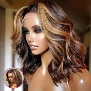 2025 Wholesale Arrivals ArrivalsHoney Blonde Body Wave Human Hair Wigs Highlight 4/27 Color With Dark Roots Short Bob 13x4 HD Transparent Lace Front Wig With Baby Hair Bleached Knots 200% Density Brazilian Hair