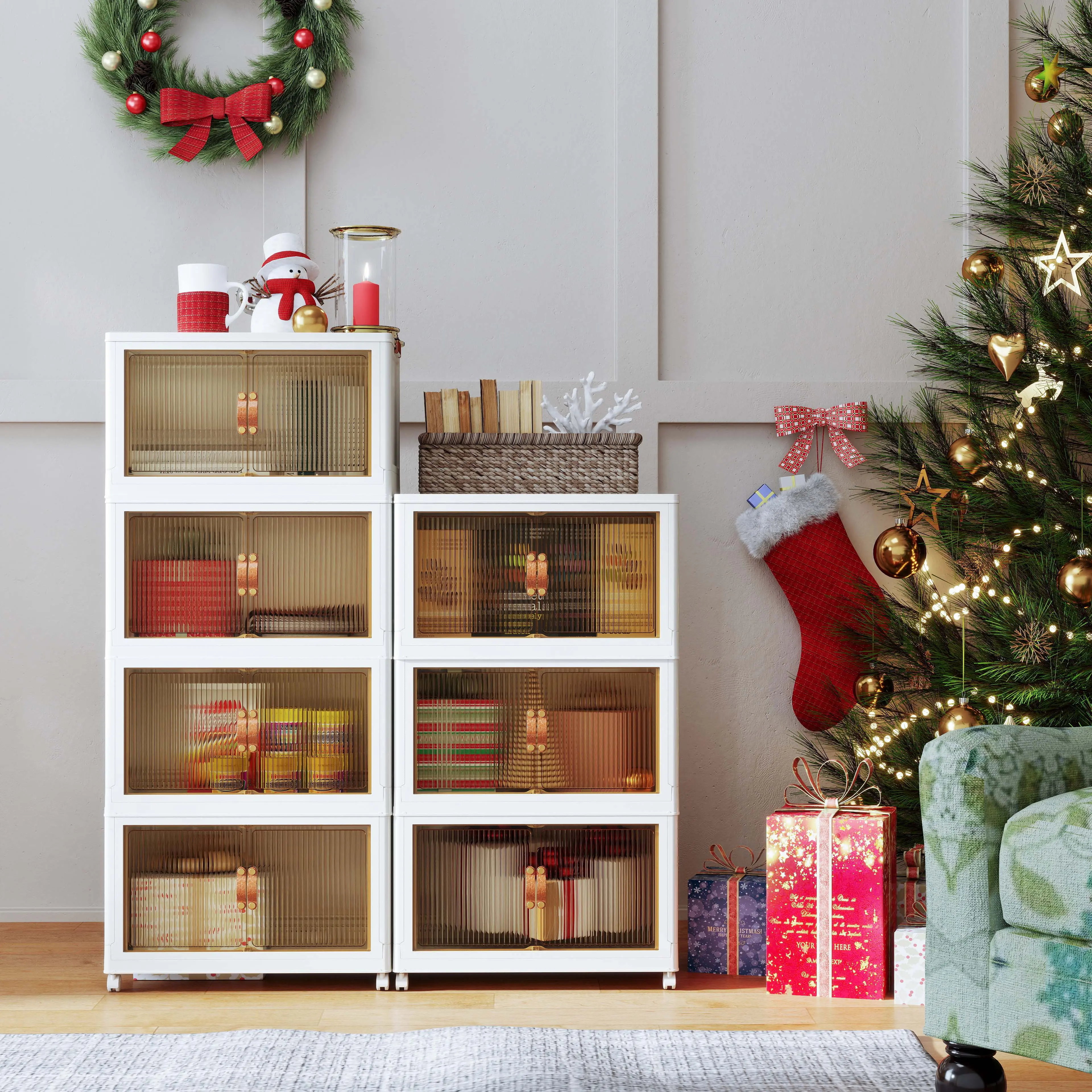 COIZYZZL 3/4/5 Tier Plastic Stackable Storage Containers with Wheels, Folding Boxes, Collapsible Bins, Closet Organizers for Living Room, Office, Dorm