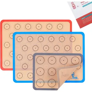 Baking Mat Macaron - Set of 3 (2 Half Sheet Liners and 1 Quarter Sheet), Non Stick Silicon Cookie Oven Liner For Macaroons, Bake Pans, Pizza, Toaster, Cake and Bread Making (Red,Blue,Gray)