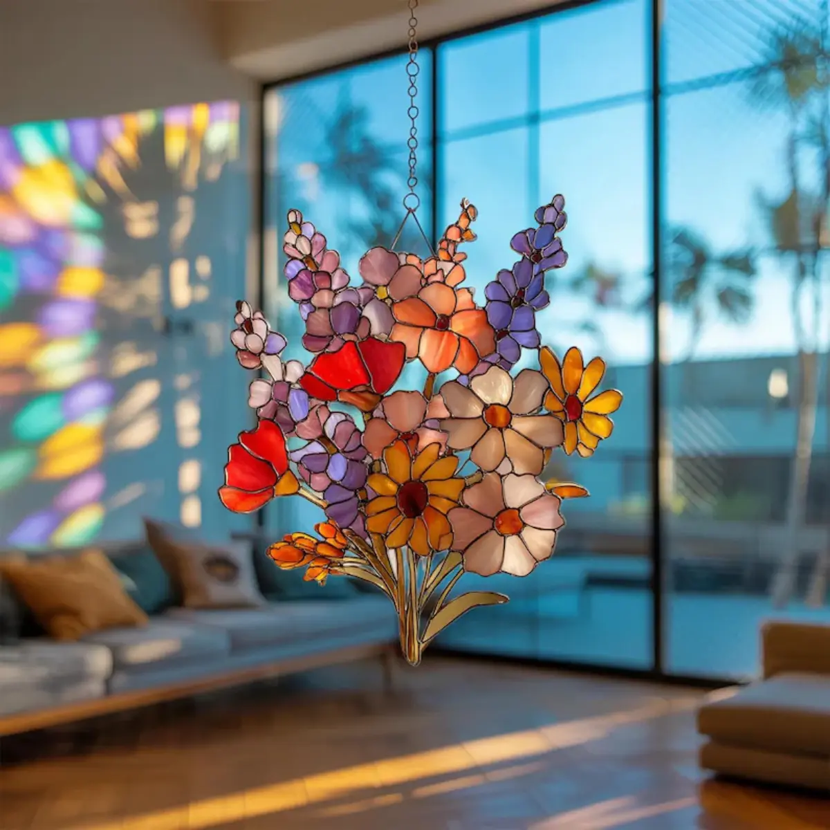 Vibrant Wildflower Suncatcher, Wildflower Acrylic Suncatcher, Wildflower Window Hanging Decor, Florist Suncatcher, Gift for Flower Lover