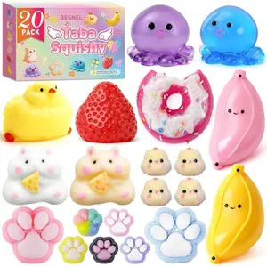 20Pcs Taba Squishy Pack Fidget Toys, Include Squishies Chick, Cat Paws, Hamster, Strawberry Toys, Sensory Toys for Kids, Classroom Birthday Gifts, Goodie Bag Stress Relief Toys (11big+9small)
