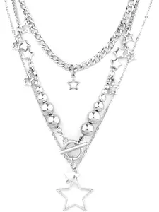 Star Necklace, Silver Star Chain Choker Y2K Stackable Silver Chunky Star Pendant Grunge Necklaces Aesthetic Necklaces for Punk Women Fashion Jewelry Accessories