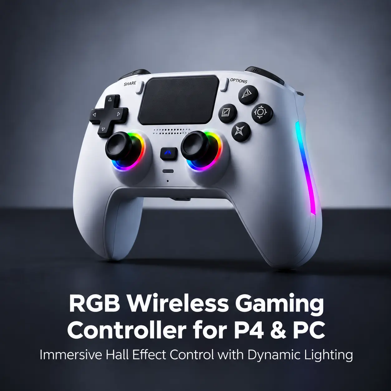 Wireless RGB Gaming Controller with Bluetooth 5.2 for PS3/PS4, Steam, Windows PC - Gamer Stuff with 7-Color Lighting, 1000mAh Battery, Hall Effect Controls, Turbo Function, Programmable Buttons, 3.5mm Headphone Jack（no p5)