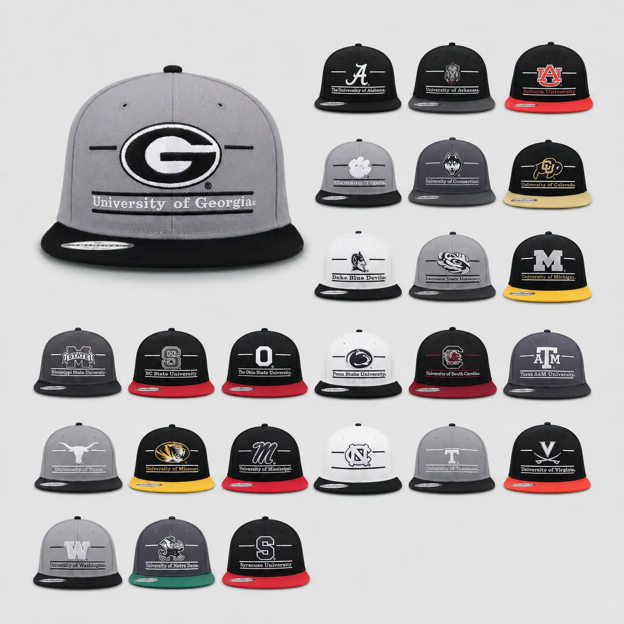 Men's Fashion Snapback Hats - 90s Retro Brim, Contrast Split Bar Design, University Print, Adjustable Fit for Most, Classic Snapback Style, Retro Game-Day Fit, Vintage Sport Look, Men's Gameday Accessories