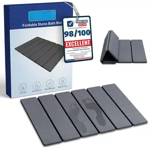 Foldable Diatomaceous Earth Bath Mat,  Drying Stone Bathroom Mat, Super Absorbent & Non-Slip, Compact Easy Storage, 23.6 x 15.35 Inch, Grey