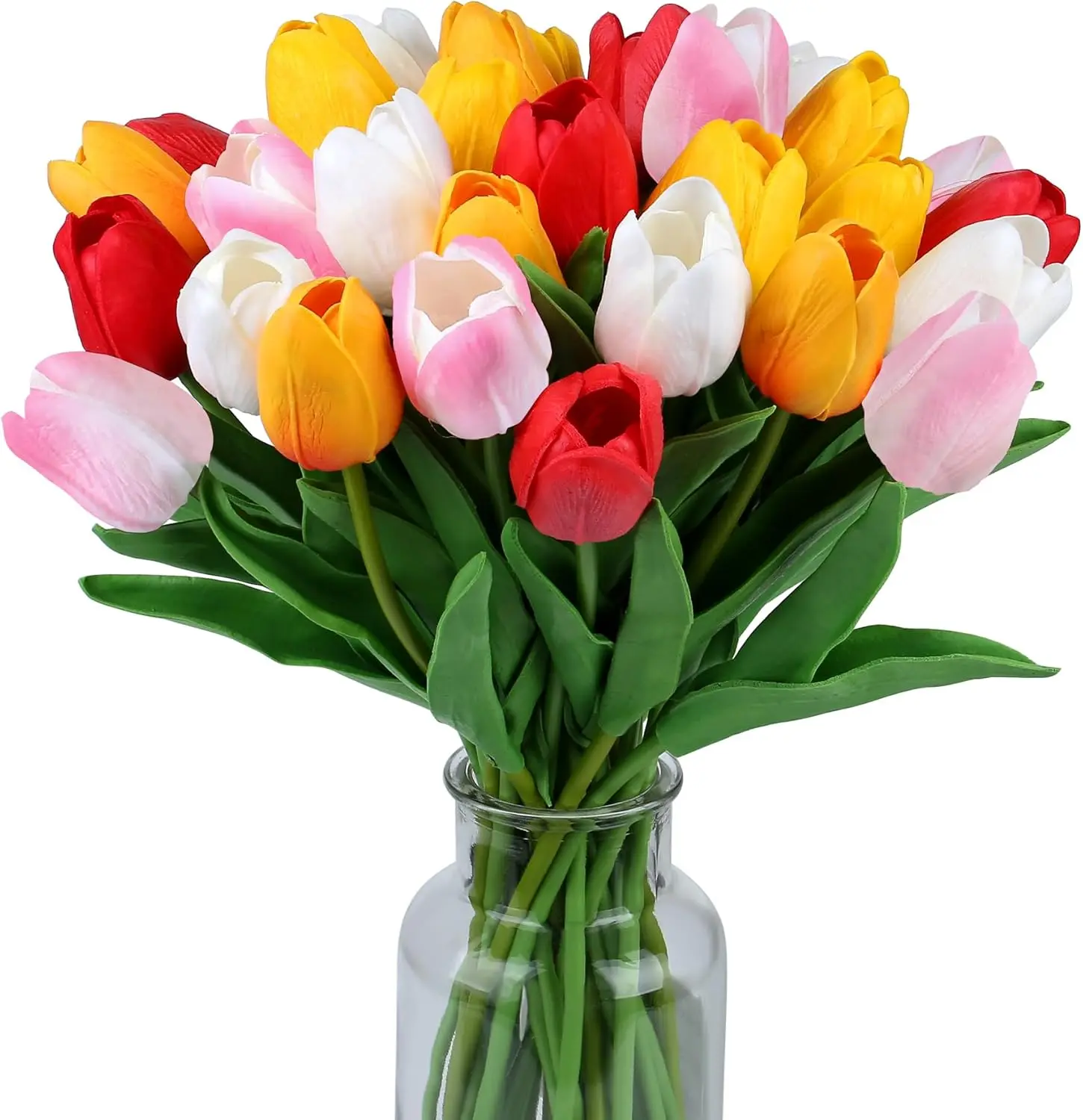 Real Touch PU Tulips Artificial Bouquets, 15pcs 14" Decorative Tulips Flowers, Assorted Colors (5) for Home Kitchen Wedding Decor, Spring Easter Mother's Day Gift