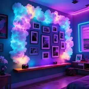 1 Set LED Thunder Cloud Light Smart Light with Music Synchronized RGB Color Changing DIY for TV / Photo Background Wall, Door Frame / Stair Railing Decor Atmosphere Light, Festival Party Surprise Scene Glory