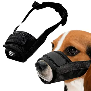 Dog Muzzle Breathable Mesh – Adjustable Nylon Muzzle for Medium Long-Snout Dogs, Prevent Biting Barking Chewing (Black)