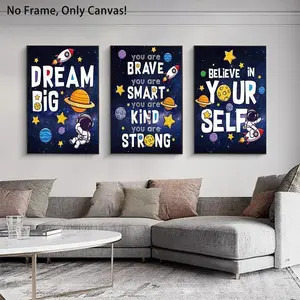 Space Themed Unframed Wall Art, Unframed Art Print, 3 Counts/set Modern Cartoon Canvas Painting without Frame, Wall Art Decoration, Wall Decor for Home Living Room Bedroom Office