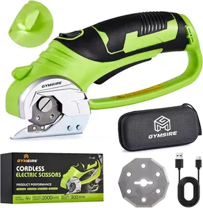Gymsire Cordless Electric Scissors 4V Rechargeable Rotary Cutter | Powerful Fabric, Cardboard & Carpet Cutting Tool | Electric Box Cutter For Crafting, Sewing & Diy Projects With Extra Blade & Storage Bag