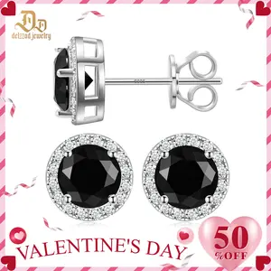 Delzzad Halo Stud Earrings VVS Black Synthetic Moissanite Stud Earrings S925 Studs Birthday Anniversary Mother's Day Christmas Gifts for Men Women