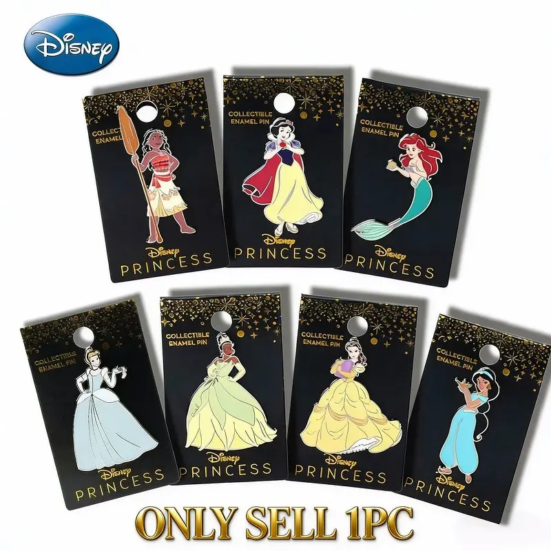 Disney Officially Licensed Enamel Princess Brooches, Charm, Belle Jasmine Ariel Collectible Lapel Pins, Cute Gift for Women & Girls, Fashion Accessory