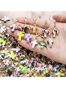20Pcs Gold Mixed Color Cross Natural Stone Pendants Cross Design Pendant with Lobster Claw Clasps DIY Craft Keychain Keyring Making Supplies