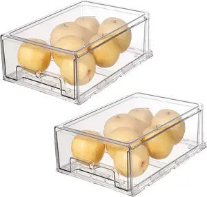 NEW 2 Pack Stackable Fridge Drawers, Refrigerator Organizer Bins with Pull-out Drawer, BPA-Free Food Storage Containers, Clear Organizers for Kitchen Freezer Pantry Cabinet Bathroom