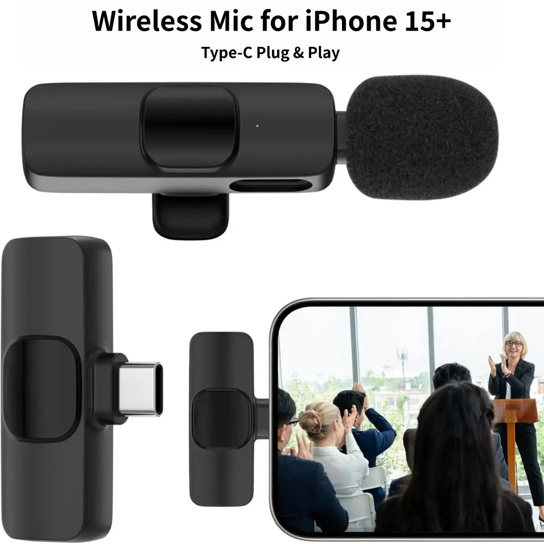 Mini Wireless Lavalier Microphone for iPhone 16/15/14/Android, Lapel Mic with Noise Reduction, 12H, 65ft, Tiny Microphone Content Creator Interview for Vlog YouTube TikTok Recording (Black)