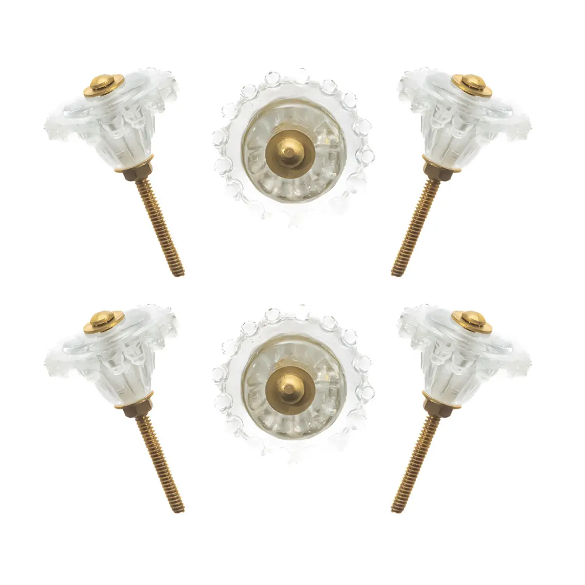 Delicate Scalloped Clear Glass Flower Knobs (Pack of 6) - Vintage-Inspired & Easy Install for Cabinets & Drawers by CDNY