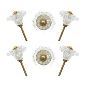 Delicate Scalloped Clear Glass Flower Knobs (Pack of 6) - Vintage-Inspired & Easy Install for Cabinets & Drawers by CDNY