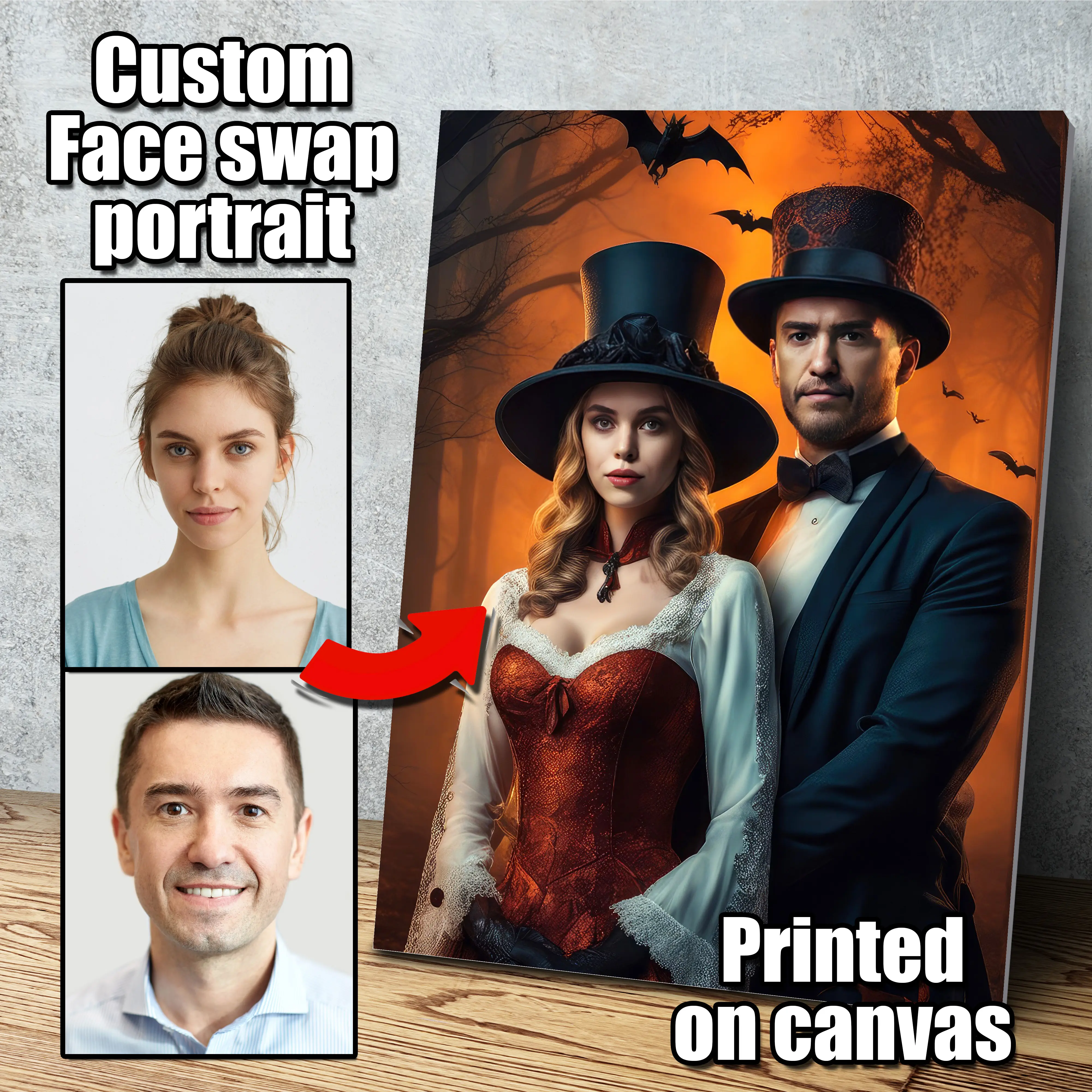 Personalized Funny Photo Couple Portraits - Funny Face Swap Wall Art for Couples - Best Gift for Couples on Anniversaries