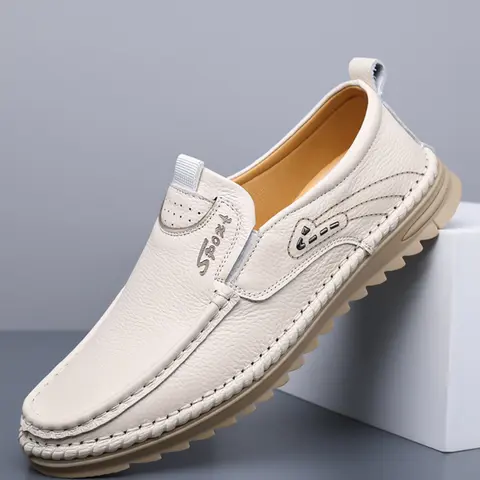 Hand Sewn Men Loafers Lightweight Slip Ons Solid Color Flat Heel Comfortable  Breathable Durable Casual Shoes Casual Walking Shoes Driving Shoes Affordable Loafers