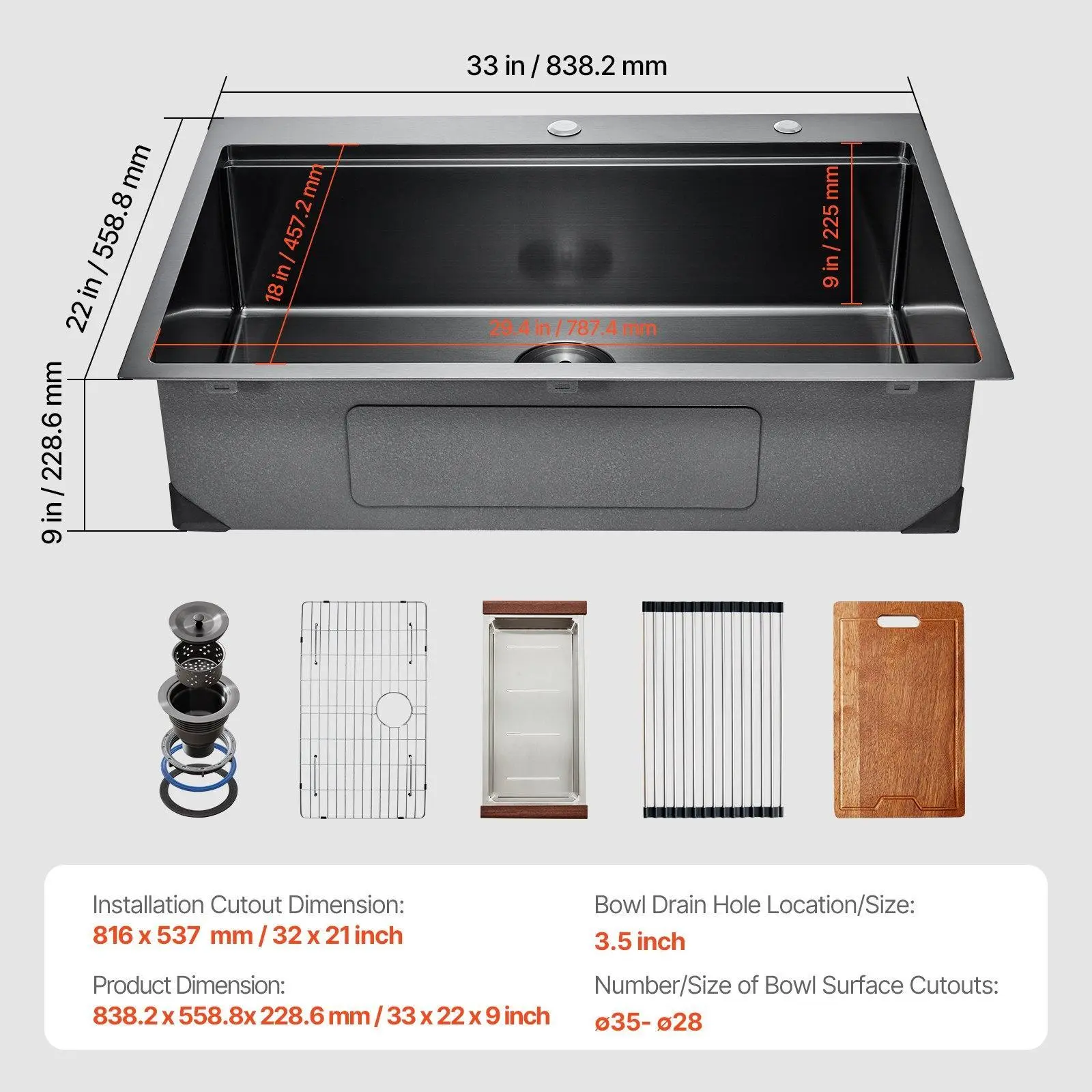 33 inch【Single-Step】Top Mount Basin