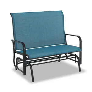 PHI VILLA Outdoor Glider Rocking Bench Chair for 2 Persons, Blue Textilene Easy To Install