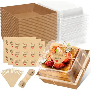 24 Pack Small Charcuterie Boxes with Clear Lids, Paper Mini Disposable To Go Charcuterie Box, Food Container with Lid, Dessert Boxes for Sandwich Cookie Sushi Cake Slice and Strawberries