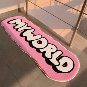 Long rug, Creative My World Text Design, Soft Comfortable Plush Rug for Bedroom Living Room Hallway Bathroom Closet, Home Decorative Rug