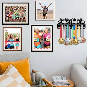 ”So She Did“Medal Display Rack Wall Mount Frame Organizer, Medal Holder for Football, Gymnastics, Dance, Singing, Running, Archery, Taekwondo, Holds 60 Medals