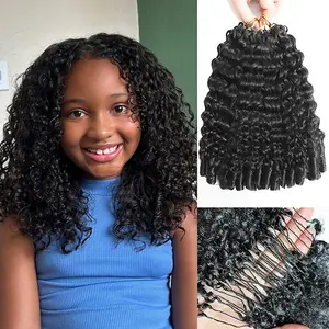Asakiss Kids Crochet Human Hair Burmese Curly for Miracle Knots Boho Braids Knotless Water Wave Feather Crochet Hair Pre-Separated, 50g/Pack 40/StrandsTime-Saving, lightweight Protective Styles Vacation Hair for Kids