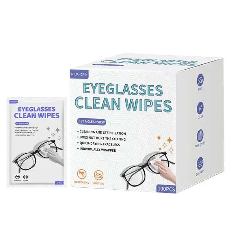 100 Pack Lens Wipes, Eyeglasses Cleaning Wet Tissues, Individual Wrapped Sunglasses, Camera Lenses, Goggles Cleaners, Visibility