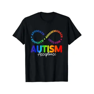 Autism Awareness Infinity Symbol & Acceptance Design T-Shirt for Men & Women, Advocacy Communication Accommodation Understand Include Print, Cotton Unisex Tee, Breathable Elastic Cotton, Regular Fit, Machine Washable, Holiday Gifts