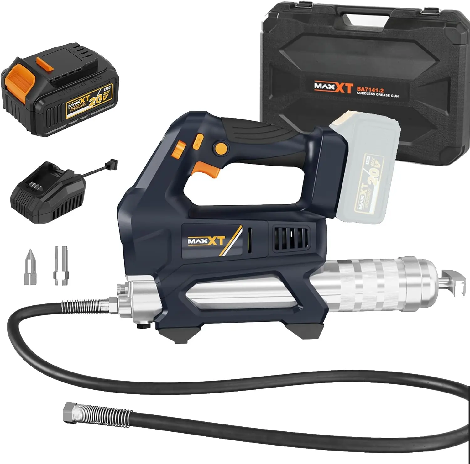 MAXXT Heavy Equipment Grease Gun Cordless, Max 10000 PSI 20V Grease Gun Battery Powered with 4.0Ah Battery and Quick Charger, 6 Speed Tool Electric